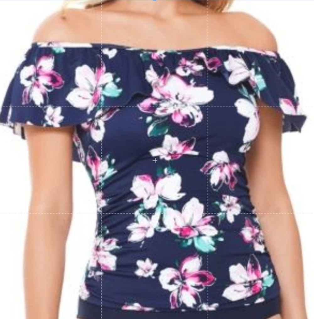 Swim Solutions Off Shoulder Tankini Top Women's 8 Floral Tummy Control NWT